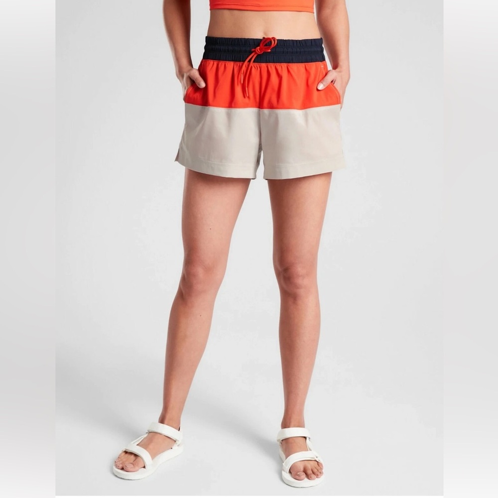 Athleta Oahu Colorblock Shorts Women’s Size 12 Vermilion Orange UPF Swim Surf